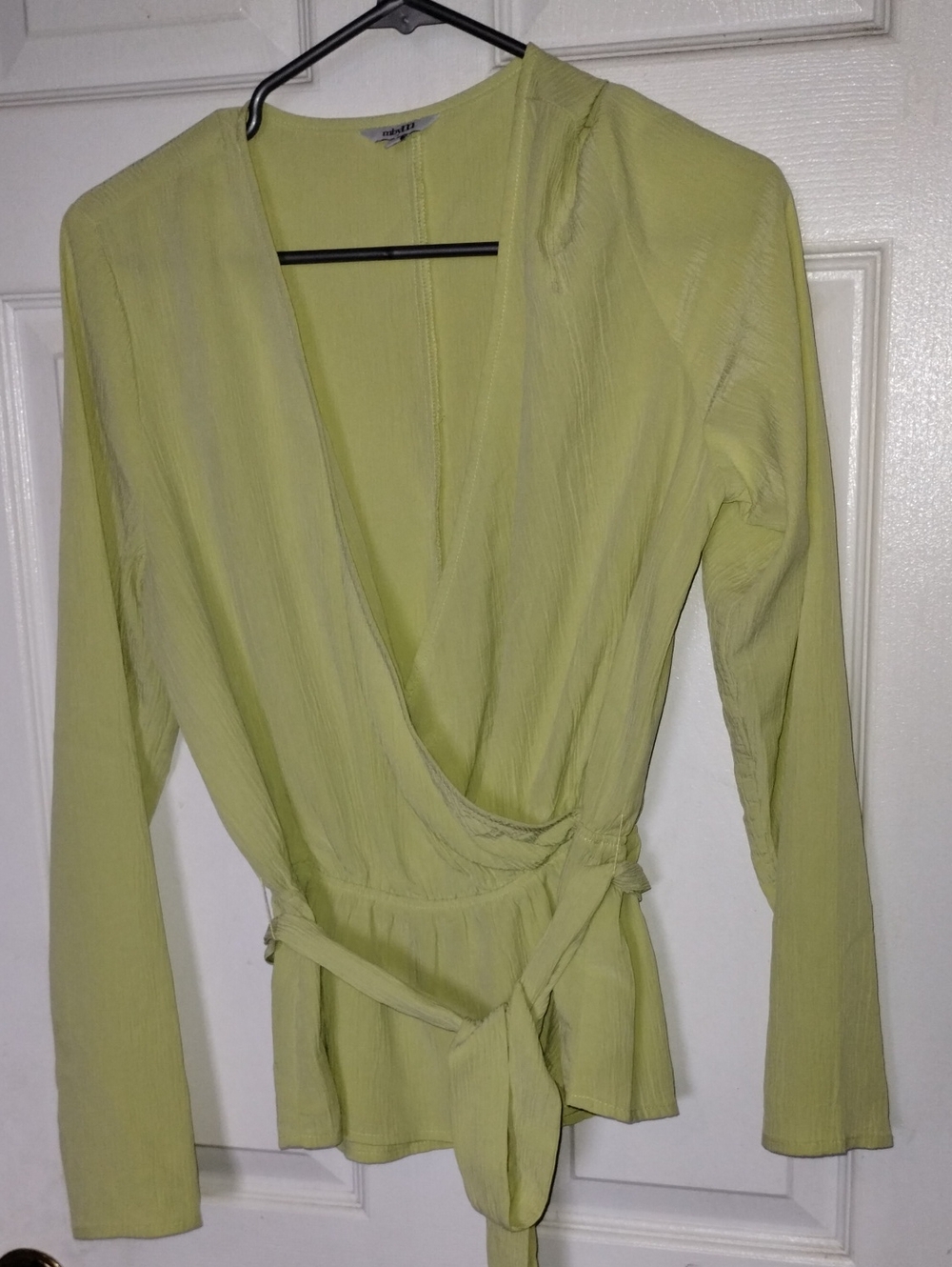 Yellow Long Sleeve Wrap Top Blouse with Waist Tie – Size L